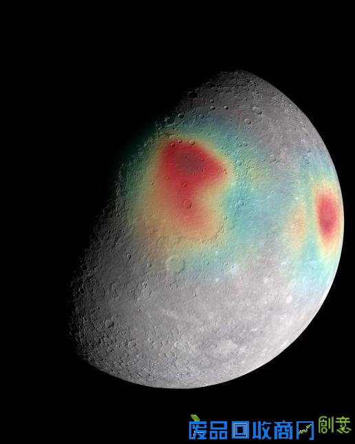 水星照片。本图由“信使”号探测器拍摄于2015年4月15日。图中颜色表示重力异常情况。