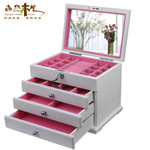 尚然木艺实木仿古化妆盒复古首饰收纳盒多层带镜带锁饰品盒梳妆盒