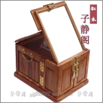 花梨木梳妆盒 镜子铜锁 仿古 多层木质 木制化妆盒 实木首饰箱