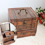 特价中式仿古木制多层带镜子首饰盒木质复古梳妆盒古典收纳化妆盒