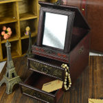 包邮特大古典复古木质带镜首饰盒木制梳妆盒化妆盒多层仿古木盒子