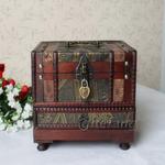 特价复古木质首饰盒仿古印花木制三层带镜古典中式装饰梳妆化妆盒