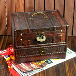 包邮仿古带锁首饰盒梳妆盒复古带镜收纳盒古典木质百宝盒中式木盒