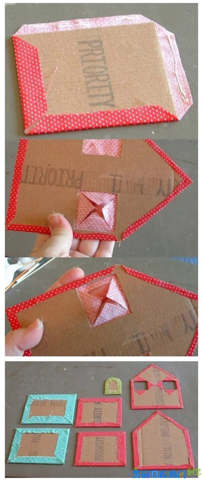 硬纸板布料制作可爱小房子储藏盒手工diy教程图解