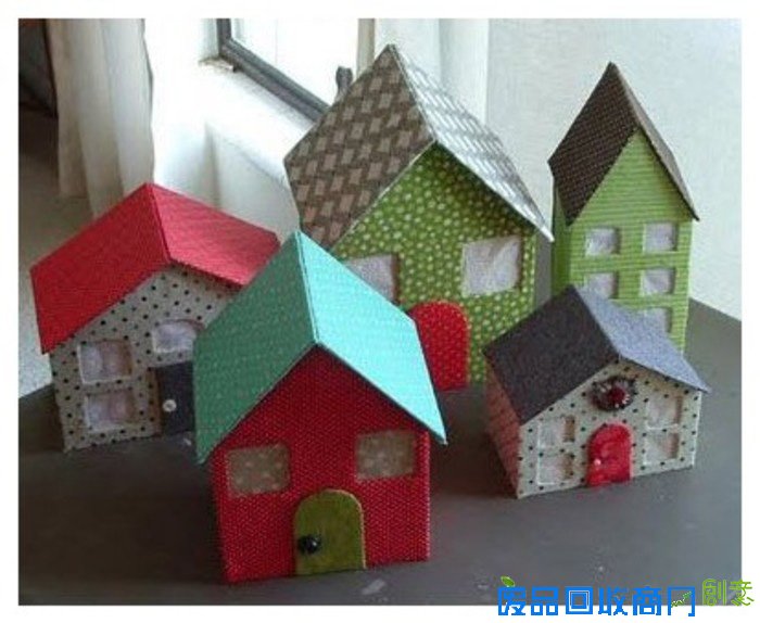 硬纸板布料制作可爱小房子储藏盒手工diy教程图解