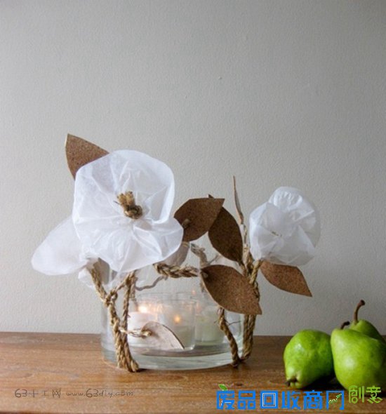 手工烛台制作 白色花朵蜡烛杯diy教程