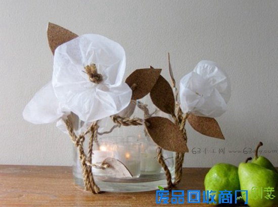 手工烛台制作 白色花朵蜡烛杯diy教程