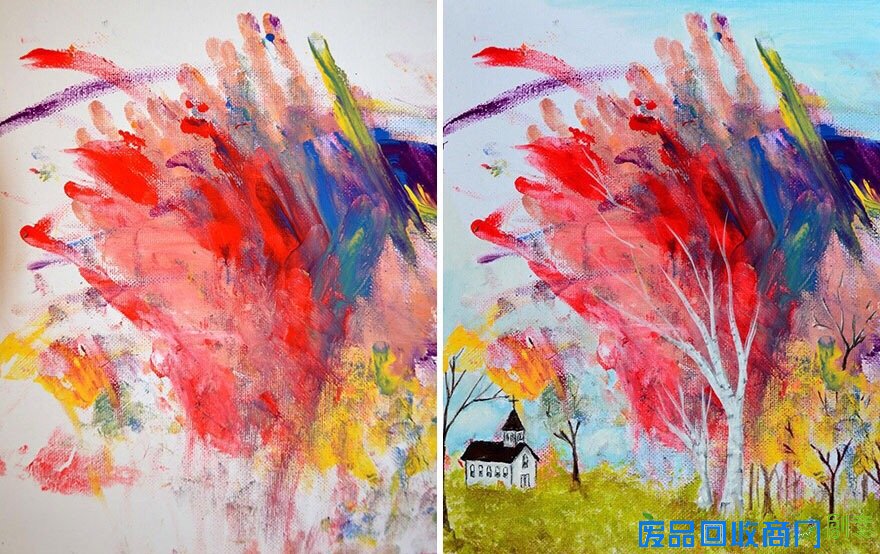 3岁女儿涂鸦 艺术家母亲作画赋以新生命（组图）