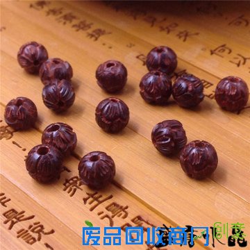 印度纯天然小叶紫檀手工雕刻莲花散珠子圆珠diy饰品手链项链配饰
