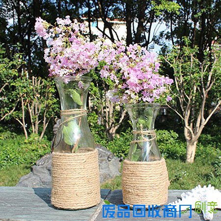 饮料瓶自制花瓶DIY作品展 麻绳和可乐瓶做花瓶