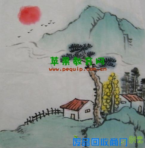 日出山水风景儿童画图片