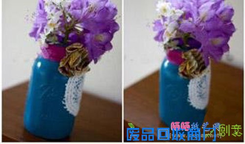 废弃玻璃瓶DIY制作美丽的花瓶