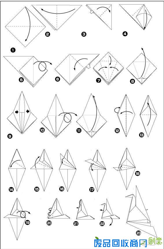 图解千纸鹤的折纸过程