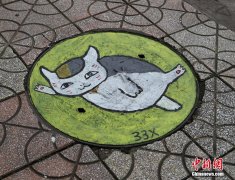 组图：重庆高校现最萌井盖 动漫人物躺地上