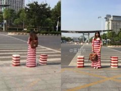 女生与隔离墩撞衫正面照曝光 网友：妹纸好可爱