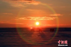 中蒙边境雪海日出景象 唯美似画卷