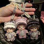 熊猫头蒙奇奇汽车挂件车内挂饰挂水钻车挂装饰品钥匙扣DIY材料包