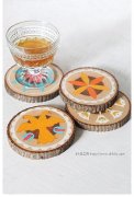 木头截面彩绘diy艺术杯垫手工作品