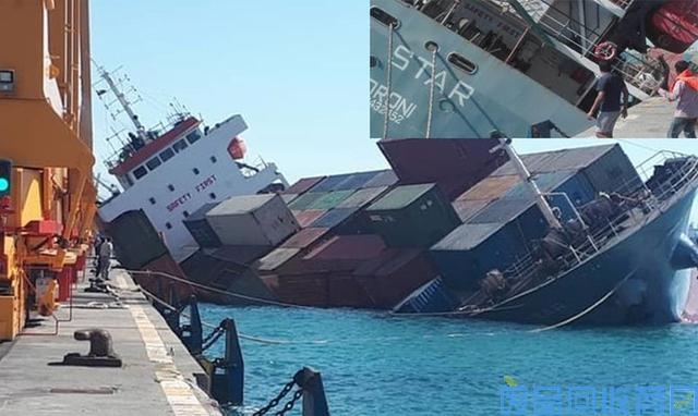 在平稳海域翻船，伊朗一艘集装箱船违规操作在港口翻沉
